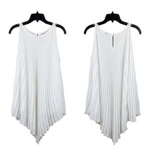 Sophie Max White Full Pleated Cold Shoulder Asymmetric Hem Tunic Top - Size XL -